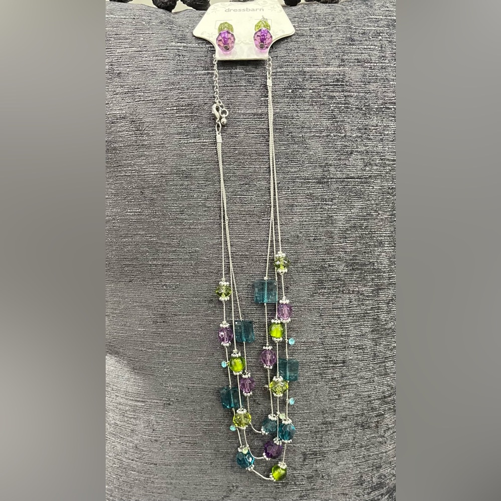 DRESSBARN 2 pc jewelry set-3 strand necklace/dangle earrings. NWOT.